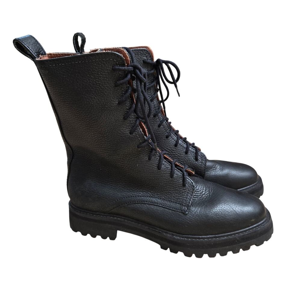 Reformation Katya Combat Boots 9.5 Black Side Zip Lace Up